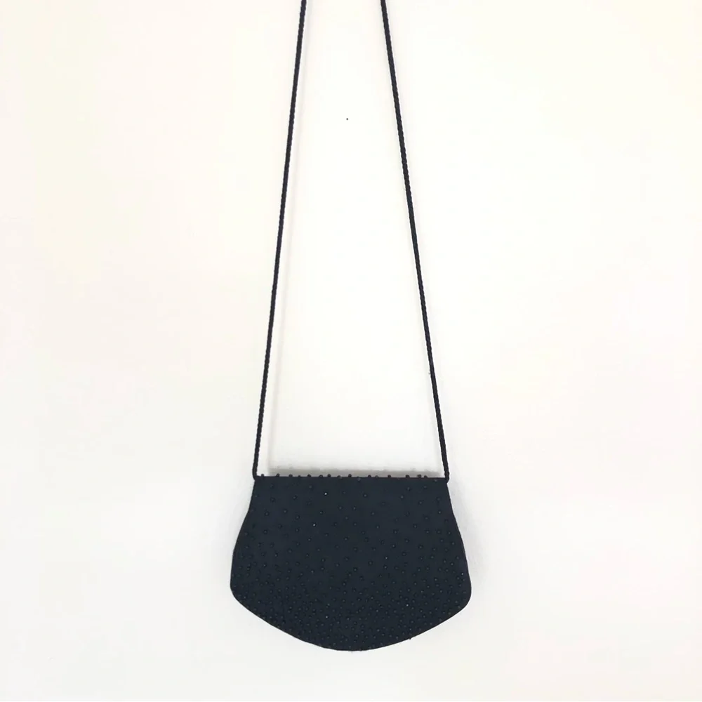 La Regale Vintage Clutch Black Beaded Satin Purse